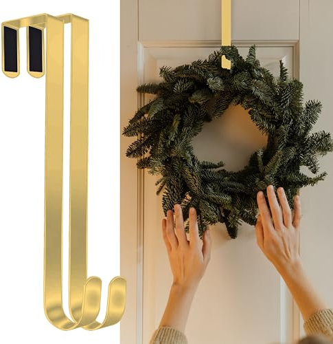 SR ESSENTIALS Pack of 2 Wreath Hanger for Front Door, 12 Wreath Door Hanger, Perfect for Halloween, Wedding & Christmas Decorations Over Door Hanger (Golden)