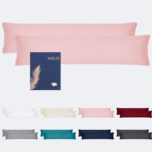 Vielit Seitenschläferkissen Bezug 40 x 145 2er Set Kissenbezug 40x145 Seitenschläfer Kopfkissenbezug Weich Kissenbezüge Kissenhülle Öko-Zertifikat Rosa
