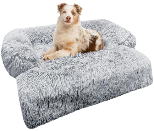 bluzelle Sofaschutz Hundebett für große Hunde, Hundedecke für Couch Sofa Cover, Plüsch-Fell Hundesofa Schutzdecke Hundematte rutschfest Wasserdicht Waschbar Abnehmbarer Bezug, Farbe:Hellgrau