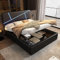LATICO Polsterbett 160×200 cm Doppelbett mit Lattenrost, Hydraulische Bett, Bettgestell mit LED Beleuchtung, Stauraumbett Funktionsbett Gästebett Kopfteil Kunstleder Holz Schwarz, Ohne Matratze