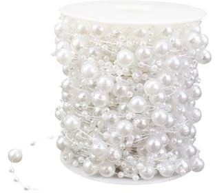 HugeDE Artificial Pearl Beads Strands 30m Xmas Tree Decorations White