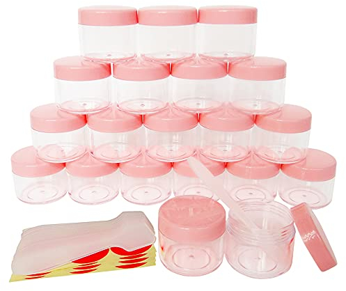 Wopanxye 20pcs 20ml Mini Travel Jars with Pink Lids for Cosmetics, 20g Plastic Small Pot for Beauty Container, Makeup Sample Eyeshadow, Face Cream, Lip Gloss Balm, Powder, Lotion, Toner, Homemade DIY