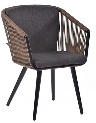 BrackenStyle Trafalgar Rope Arm Chair - Dark Brown - Rope Weave Seat with Durable Metal Frame Comfy Cushion Included - Commercial Standard Bistro Bar Pub Seat