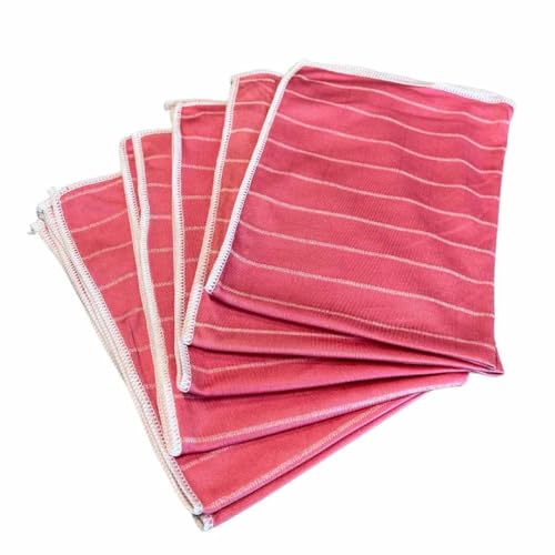 Tech'N'Fast Chiffon Bambou - Essuyage vitre sans Trace, INOX, chromes, miroirs - Lot de 5 Microfibres - Dimensions 48x36cm - Couleurs : Vert-Bleu-Rose (Rose)