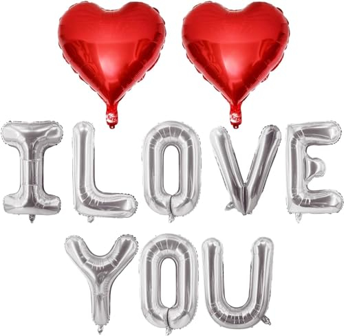 Rote Herz-Luftballons, silberfarben I love you, für Valentinstag, Brautparty, Hochzeit, Party, Zubehör, Dekorationen