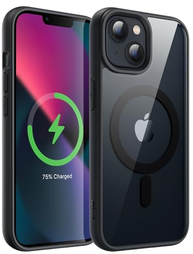 JETech Magnetic Case for iPhone 13 mini 5.4-Inch Compatible with MagSafe, Shockproof Phone Bumper Cover, Solid Color Matte TPU Frame, Anti-Scratch Clear Back (Black)