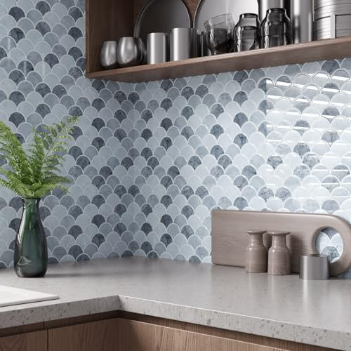 VaryPaper Grey Fish Scales Tile Stickers Kitchen Tiles Self Adhesive Backsplash Tile 30.5cmx30.5cm 10 Pieces Stick on Bathroom Tiles Peel and Stick Kitchen Wall Stickers Background Wall