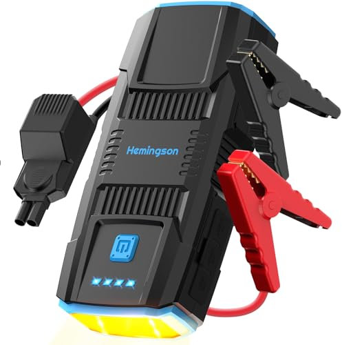HEMINGSON Booster Avviamento Auto, 2000A Avviatore Emergenza per Auto (Motori Fino a 7.0L Benzina o 5.5L Diesel), 12V Jump Starter Portatile con Torcia LED a 4 Modalità, Pinze di Sicurezza Intelligent
