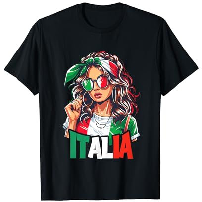 Italia Nationalstolz - Damen & Mädchen Flagge T-Shirt Schwarz Kurzarm S