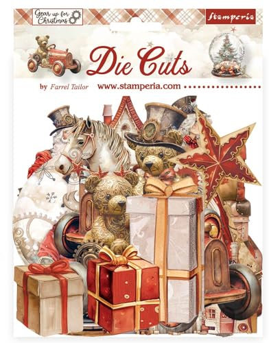 Stamperia - Die Cuts for Scrapbooks, Albums, Card Making, Bullet Journals and More, Laser Cut Cardboard Shapes, Easy to Glue, Perfect for Hobbies, Crafts and Gifting (Gear up for Christmas) (Assorted)
