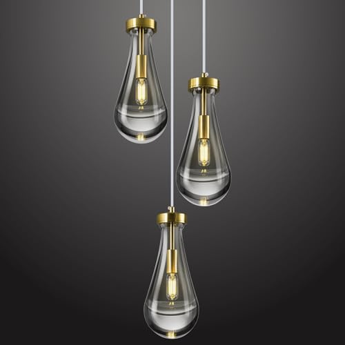 ZYBWL Lámparas colgantes doradas con 3 focos, para cocina, isla, cristal, macizo, lámpara colgante moderna para comedor, porche, pasillo, salón(bombillas no incluidos)