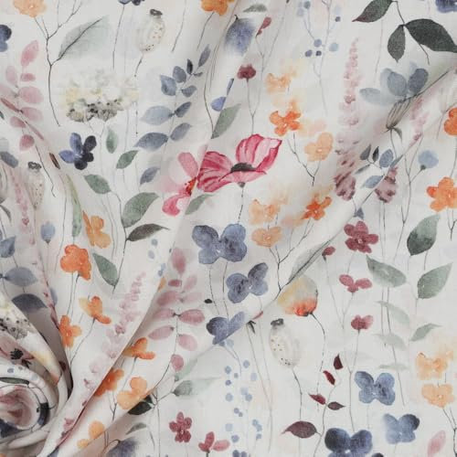 Viskose-Stoff Webware Viskosedruck FLOWERS | ecru | Meterware | ab 50x140cm