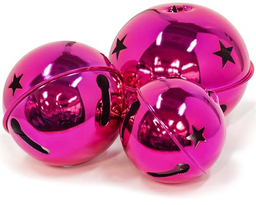 KI Store Oversized Jingle Bells Set of 3 Hot Pink Metal Bells 15cm 12cm 10cm for Christmas Decorations Xmas Tree Garland Wreath Decor