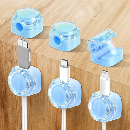 cobee 6 Stück Kabelhalter Magnetisch, Kabelhalter Kabelclips Kabel Selbstklebend Kabel Organizer Schreibtisch Kabelmanagement Organizer Schreibtisch für Schreibtisch Nachttisch Ladekabeln (Blau)