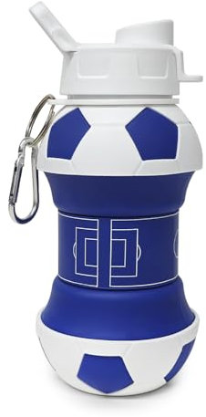 Borraccia Calcio squadra del cuore in Silicone per Ragazzi bambini e adulti- Regalo sportivo Senza BPA, Cannuccia, A Tenuta Stagna, Durevole Ed Ecologica, 550 ml… (AZZURROBIANCO)