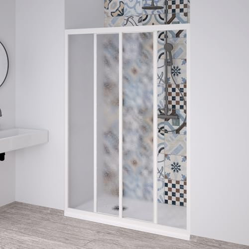 Box doccia a Nicchia Acril in Acrilico con profili in PVC apertura laterale riducibile Made in Italy (Bianco, 140x190 cm)