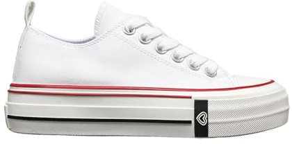 IVACHY Fashionable Women’s Platform Canvas Sneakers Classic Casual Chunky Thick-Soled Shoes Size UK White
