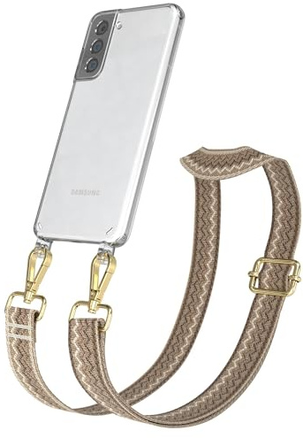 EAZY CASE Handykette - Verstellbares Taschenband kompatibel mit Galaxy S21 5G, Schulterriemen, Handykordel mit Silikon Hülle, Umhängetasche, Hell Braun Braun Gold
