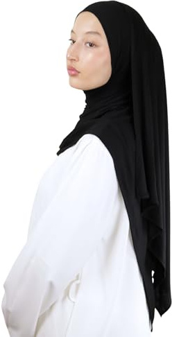 Hijab zum Überziehen, komplett aus Jersey, aus natürlichen Bambusfasern, Hijab, atmungsaktiv & hypoallergen, für muslimische Frauen, verhüllt, islamischer Schal, Schleier, Slip-on HE340