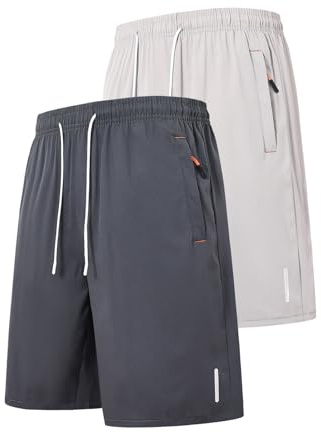 2er-Pack Herren Sport Shorts Kurze Hose Schnelltrocknende Training Gym Bodybuilding lässige Shorts Atmungsaktive Laufshorts mit Reißverschlusstasche Workout Basketball Wandern Lässige Sommershorts