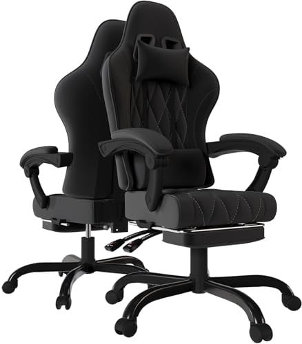 Devoko Silla Gaming de Tela, Sillas de Oficina Ergonómica con Masajeador, Cadeira Gamer con tapicería de muelles, con reposacabezas, reposapies, Ruedas, Regulable en Altura. Negro