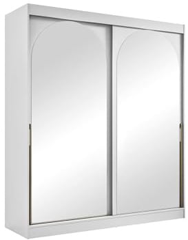 Mirjan24 Kleiderschrank Mezzinto, Schiebetürenschrank mit Kleiderstange, Einlegeböden und Spiegel, Schlafzimmerschrank Garderobe für Diele Flur (Weiß + Gold, 180 cm)