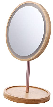 ELAYARD Holz schminkspiegel mit Drehbarem LED licht Smart dimming Touch Runder Tischspiegel für Schlafzimmer und Schminktisch Langlebig und Stilvoll als Geschenk Zufällige Zufällige Farbe