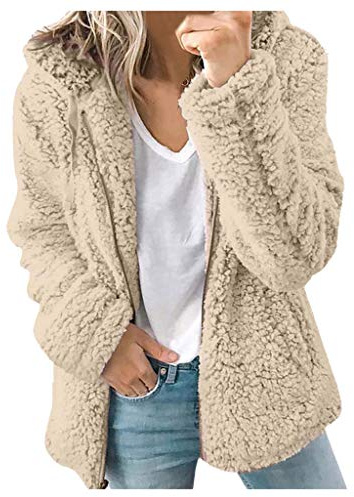 Generisch Fleecejacke Damen Winter Warm Super Weich Und Bequem Flanell Kapuzenpullover Teddyjacke Reißverschluss Langarm Oberteile Top Frauen Mantel Kapuzenjacke Hoodie Teddyfleece Oberteil