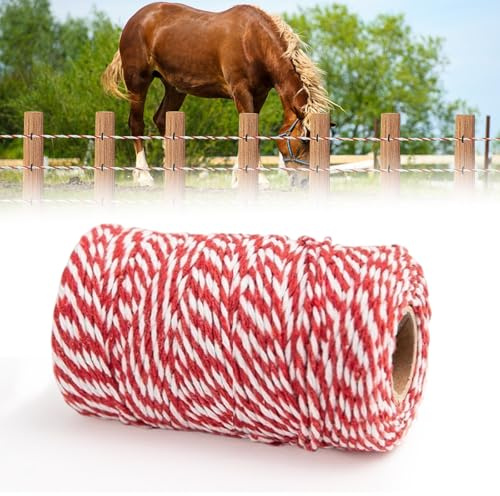 Electric Fence Wire, 6 Strand Polywire Electric Fencing Conductor Wire Nylon Stainless Steel for Livestock Horse Cattle Sheep Crop (Red and White 200m)