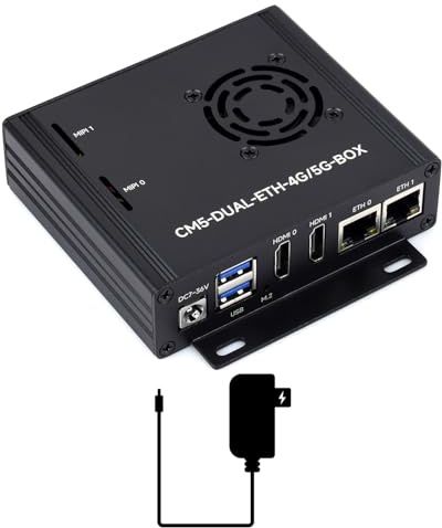 Waveshare Dual Ethernet Base Board with Metal Case for Raspberry Pi CM5, Supports 4G/5G Module, Dual 4K Display Outputs & 2 MIPI, Onboard 40PIN GPIO Header & 2 USB 3.2 Gen1 Ports, PoE Module Support