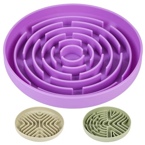 OFFCUP Slow Feeder Dog Bowl, Anti Choke Eating Food Bowl with Suction Cup | Anti Bloat Silicone Healthy Diet And Slow Digestion Dog Feeders Suitable For Small Medium Large Pets (Purple)