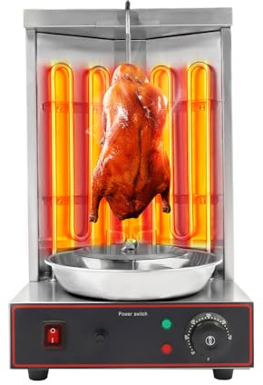3000W Elektrischer Shawarma-Grill, Kommerzieller Vertikaler Rotationsgrill, Doner-Kebab-Maschine, Maximale Tragfähigkeit 10 kg, Temperatur Einstellbar Zwischen, Silber