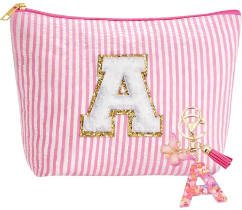 MHwan Trousse de Toilette Femme Fille | avec Porte-Clés et Initiales, Trousse Maquillage Personnalisée pour Mamans, Amies, Sœurs, Cadeau Personnalisé Femme et Fille