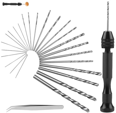 Stalora Mini Trapano a Mano Twist Drill Bits, con 25pz Punte Elicoidali + Pinza per Epilazione, Strumenti Rotativi per Modellismo, Bricolage, Legno, Gioielli, Metallo, Fai da Te, Micro Punte per