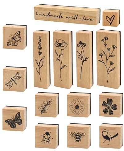 Gummistempel zum Basteln, Holzstempel-Set für Scrapbooking, 15 Stück | Dekoratives Stempel-Set mit Vintage-Tinte, Schmetterling, Vogel, Blume, zum Selbermachen, Kunst, Tagebuch, Kartenherstellung