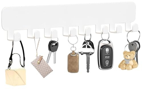 Schlüsselbrett Haken für Wand, Schlüsselhaken, Schlüsselhalter, 1Stück | Metall-Schlüsselhaken, Schlüsselhalter ohne Bohren, mit 8Haken für Eingang für Eingang, Haustür, Flur, Weiß