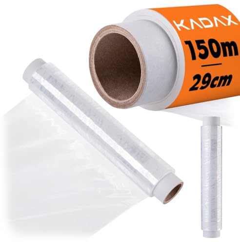 KADAX Frischhaltefolie auf Rolle, 29 cm x 150 m, transparente Folie zum Frischhalten, Abdecken und luftdichten Verpacken von Lebensmitteln, große Küchenfolie