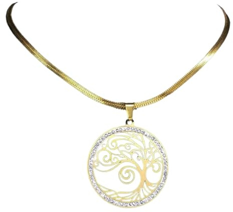 Nouveau 2024 mode Arbre De Vie cristal acier inoxydable chaîne sans cou couleur or colliers ras du cou bijoux Arbre De Vie Acier accessoires cadeau créatif