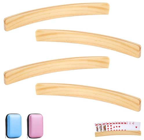 Zhixan 4 stycken spelkortshållare i trä och 2 spelkortslådor, handsfree spelkorthållare för kortspel som Canasta, poker, perfekt för seniorer, barn och vuxna