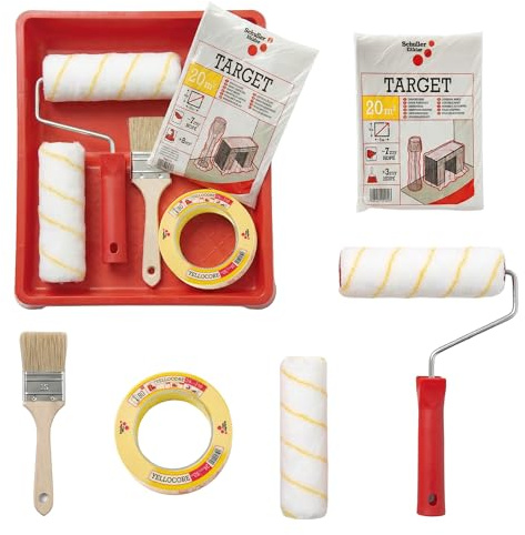 Schuller Eh'klar 5-Teiliges Malerset - Farbroller Set für präzises Streichen, Malerrolle und Pinselset, Malerzubehör für Wandfarbe, für Malerarbeiten in Wohnung & Haus, umfassendes Malerwerkzeug Set
