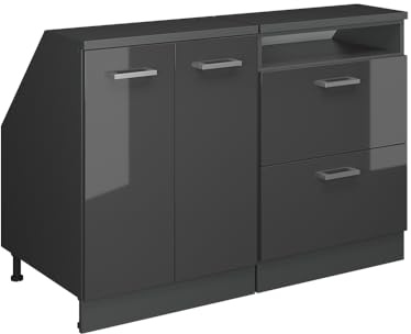 Vicco Küchenschrank für Dachschrägen R-Line, Anthrazit Hochglanz, 120 cm 2er Set Schrankkorpuss 60 cm Tiefe, geeignet für schräge Wände und Variable Küchenmontage