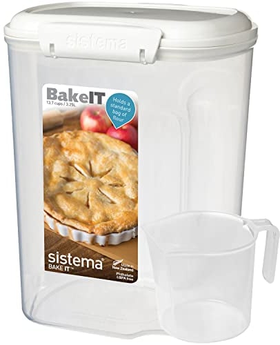 Sistema BAKE IT Food Storage Container + Measuring Cup | 3.25 L Food Pantry Storage Container | BPA-Free | White/Clear | 1 Count