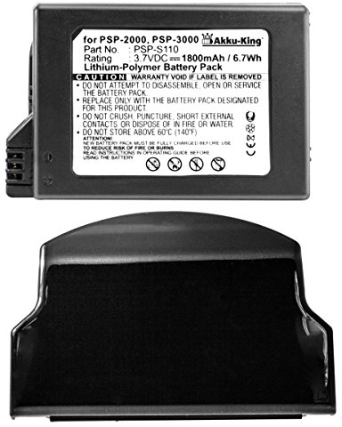 Akku-King Akku kompatibel mit Sony PSP-S110 - Li-Polymer 1800mAh - mit Akkudeckel - schwarz - für Playstation Portable Lite, Slim, PSP 2th, PSP-2000, PS