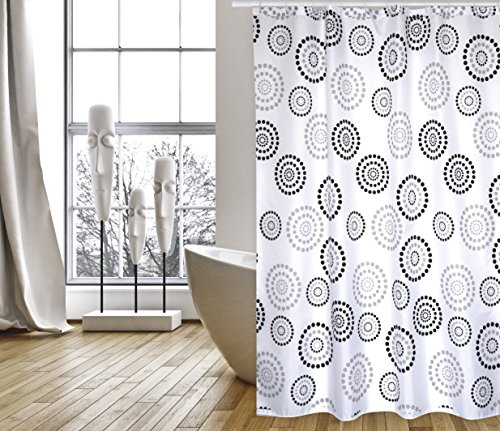 MSV Rideau de Douche Polyester Dots 180x200cm QUALITÉ Premium Gris - Anneaux Inclus