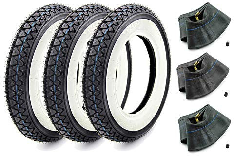 SET: 3 KENDA Weißwand Reifen + 3 Schlauch 3,50 x 10 für Roller - Vespa