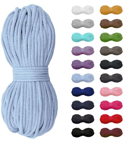 5m Baumwollkordel 5mm, Kordel, Schnur, Turnbeutel, 21 Farben (Himmelblau)