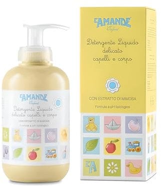 L'AMANDE - Detergente Neonato e Bambini per Corpo e Capelli con Estratto di Mimosa, Bagnoschiuma Delicato, Ideale per Bagnetto ad Azione Emolliente e Idratante Corpo - Enfant, 250 ml