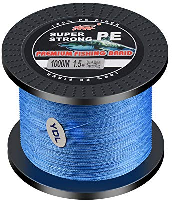 SXSHUN 1000 Meter Angelschnur 4-Fach PE Geflochtene Schnüre, Blau, 9.0 (0.55mm/45.0kg)
