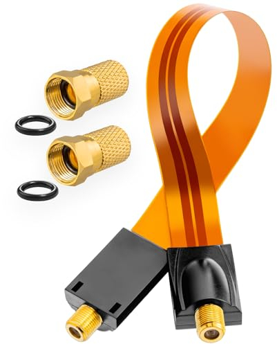 HB Digital SAT Fensterdurchführung für Sat Kabel Gold, Kontakte verGOLDet antennenkabel satellitenkabel koax + 2 x F-Stecker 8,2mm vergoldet für Fenster und Türen Ultra Flach