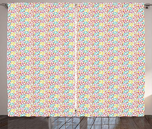 ABAKUHAUS Geometrisch Rustikaler Gardine, Bunte Sterne und Punkte, Schlafzimmer Kräuselband Vorhang mit Schlaufen und Haken, 280 x 225 cm, Mehrfarbig
